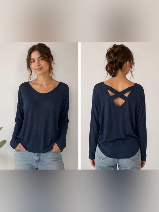 Garage Tops - Garage Criss-Cross Back Long-sleeve Light Knit Top | Size S